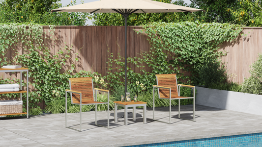 3-teiliges Sonnenliegenset mit Gartenstühlen aus solidem Teakholz