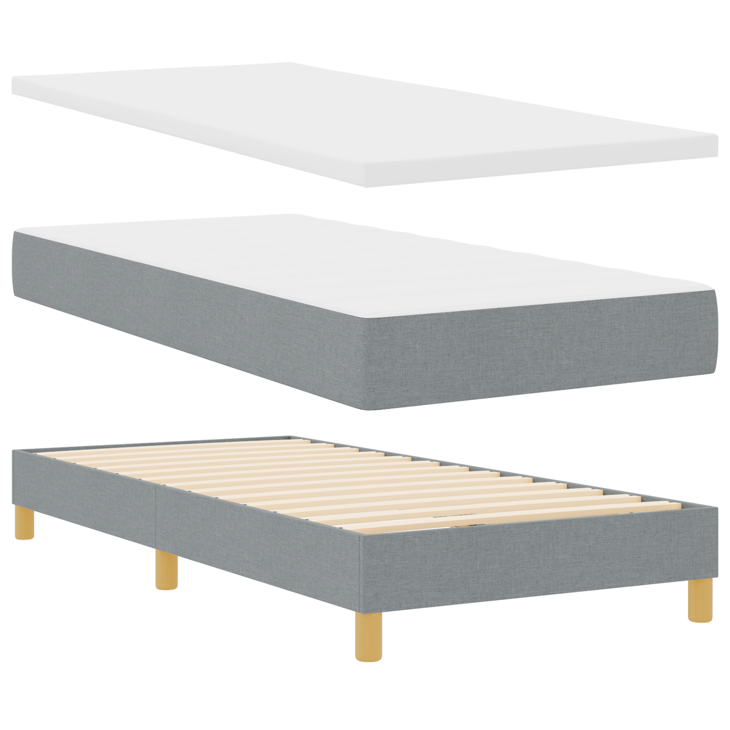 Boxspringbett mit Matratze hellgrau 100x200 cm Stoff