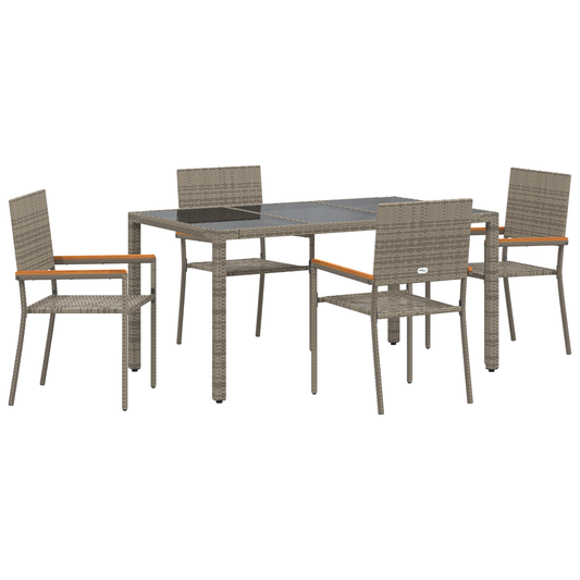 5-teilige Garten Essgruppe Grau Poly-Rattan