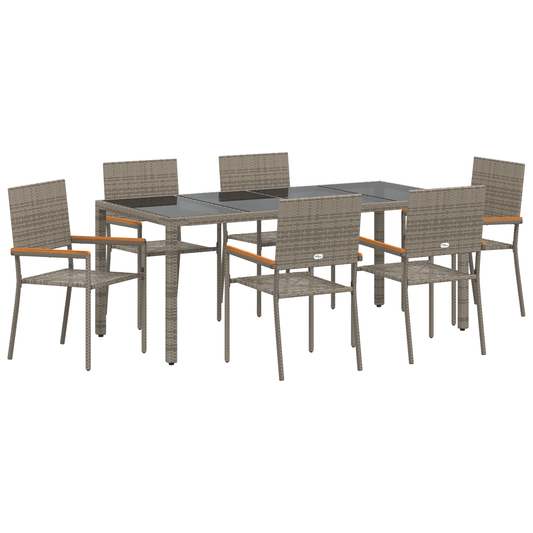 7-teilige Garten Essgruppe Grau Poly Rattan