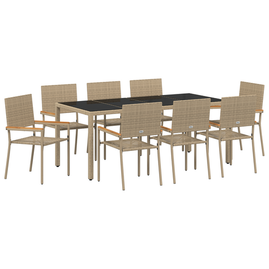 9-teilige Garten Essgruppe Beige Poly Rattan