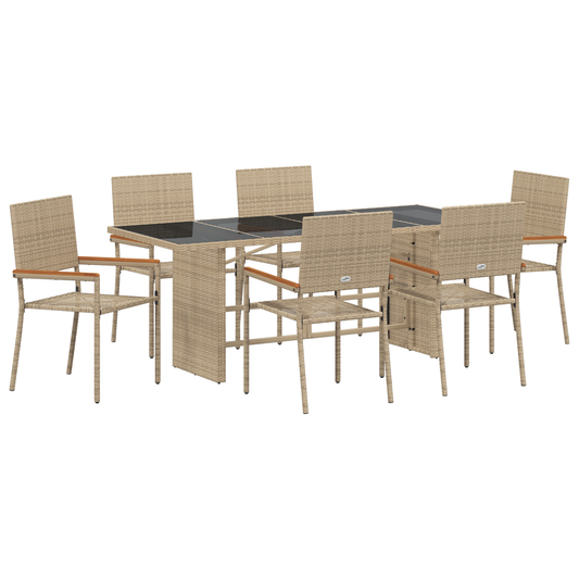 7-teilige Garten-Essgruppe Beiger Poly-Rattan