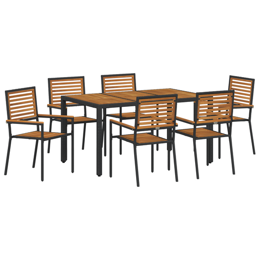 7-teilige Garten Essgruppe schwarz Poly Rattan Akazie