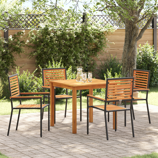 5-teilige Garten Essgruppe Schwarz Poly Rattan Akazie