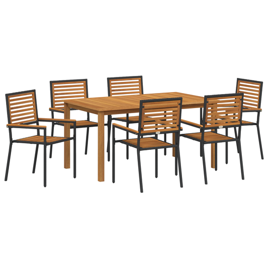 7-teilige Garten-Essgruppe Schwarz Poly-Rattan Akazie