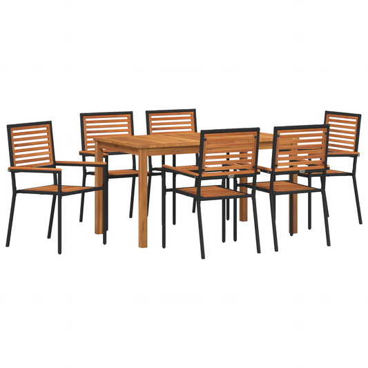 7-teilige Garten Essgruppe Schwarz Poly Rattan Akazie