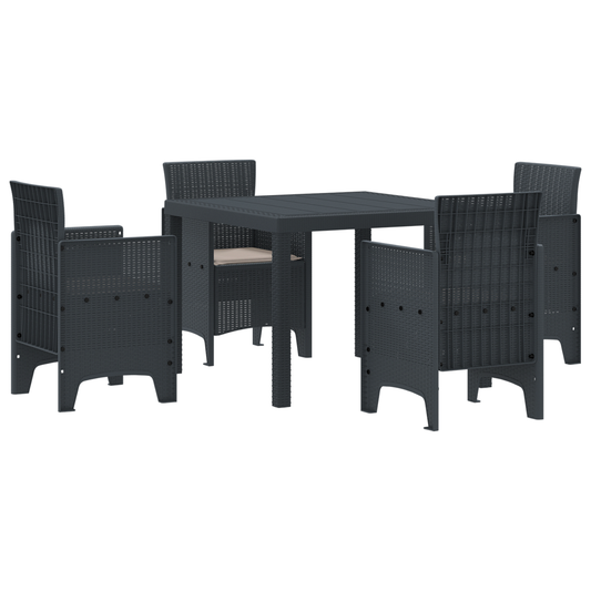 5-teiliges Garten Essgruppe mit Kissen Anthrazit Poly Rattan