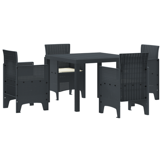 5-teiliges Garten Essgruppen Set mit Kissen Anthrazit Poly-Rattan