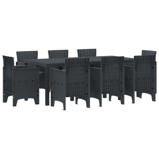 9-teiliges Garten-Essgruppe mit Kissen Anthrazit Poly Rattan