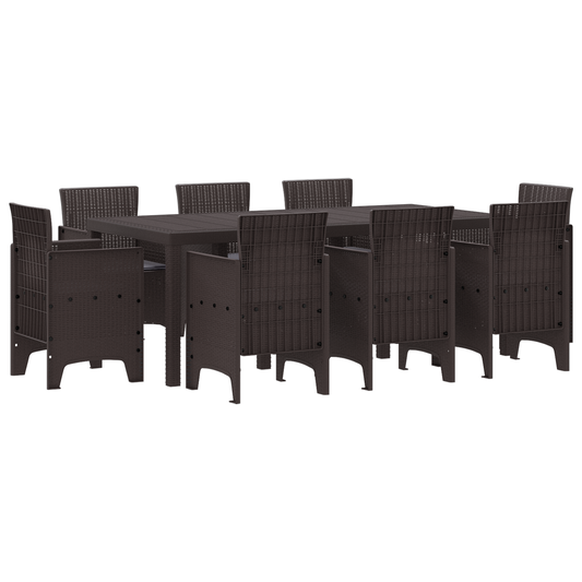 9-teiliges Garten-Essgruppen-Set mit Kissen Braunes Poly-Rattan