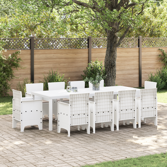 11-teiliges Garten Esstisch Set mit Kissen Weiß Poly-Rattan