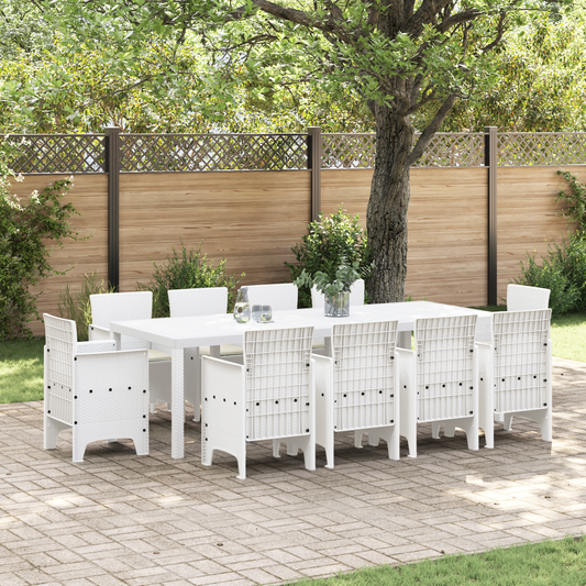 11-teiliges Garten-Ess-Set mit Kissen Weiß