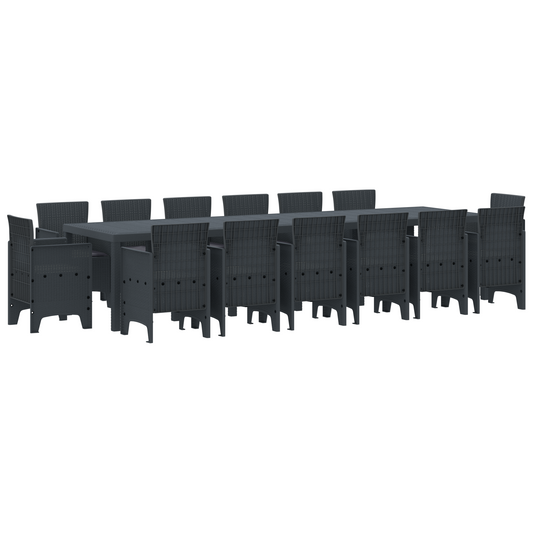 15-teiliges Garten-Essgruppen-Set mit Kissen Anthrazit Poly-Rattan