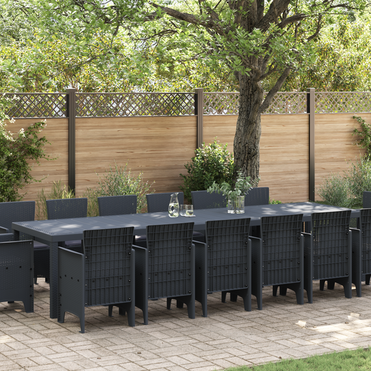 15-teiliges Garten-Essgruppen-Set mit Kissen Anthrazit Poly-Rattan