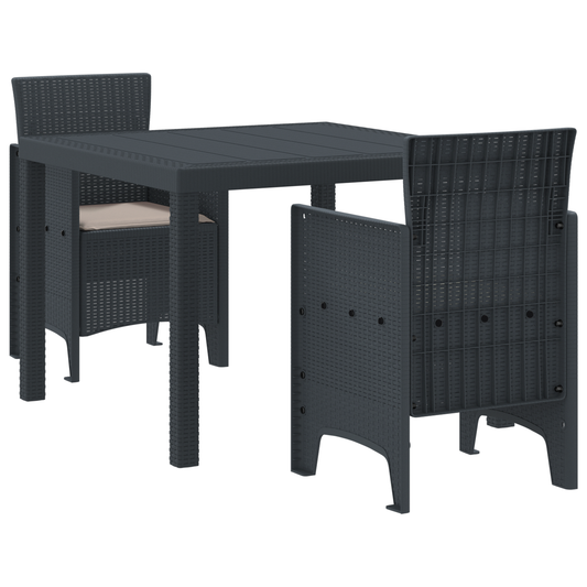 3-teilige Garten Essgruppe mit Kissen Anthrazit Poly Rattan