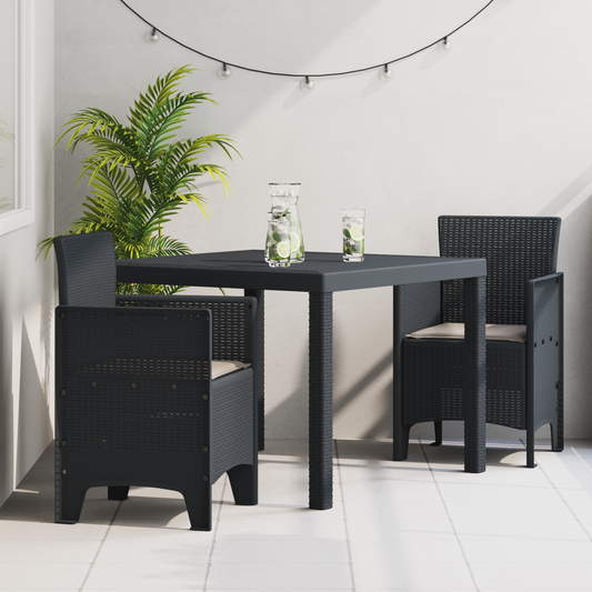 3-teilige Garten Essgruppe mit Kissen Anthrazit Poly Rattan