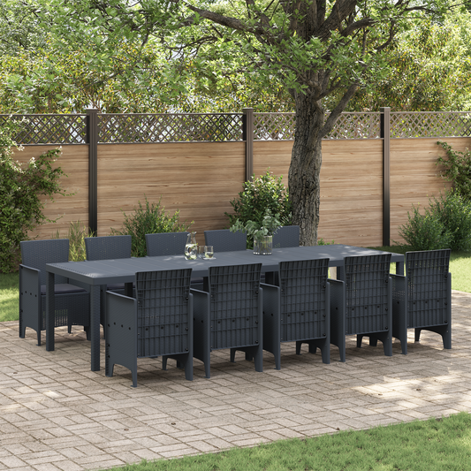11-teiliges Garten Essgruppe mit Kissen Anthrazit Poly-Rattan