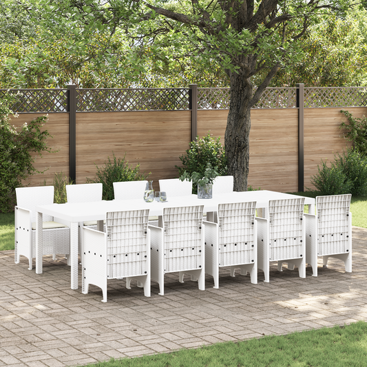11-teiliges Garten Esszimmer Set mit Kissen Weiß Poly-Rattan