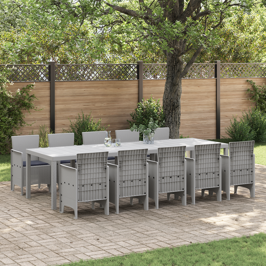 11-teiliges Garten Essgruppe mit Kissen Hellgrau Poly-Rattan