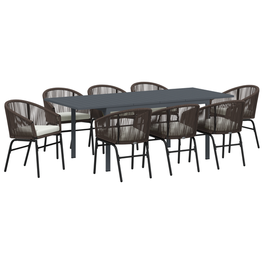 10-teiliges Garten Essset mit Kissen Braunes Poly-Rattan