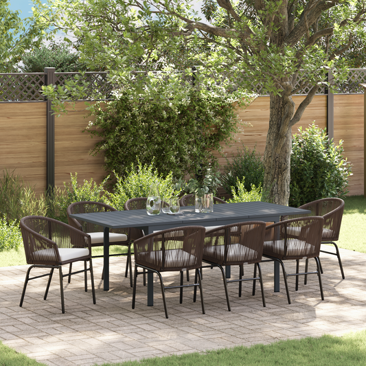 10-teiliges Garten Essset mit Kissen Braunes Poly-Rattan