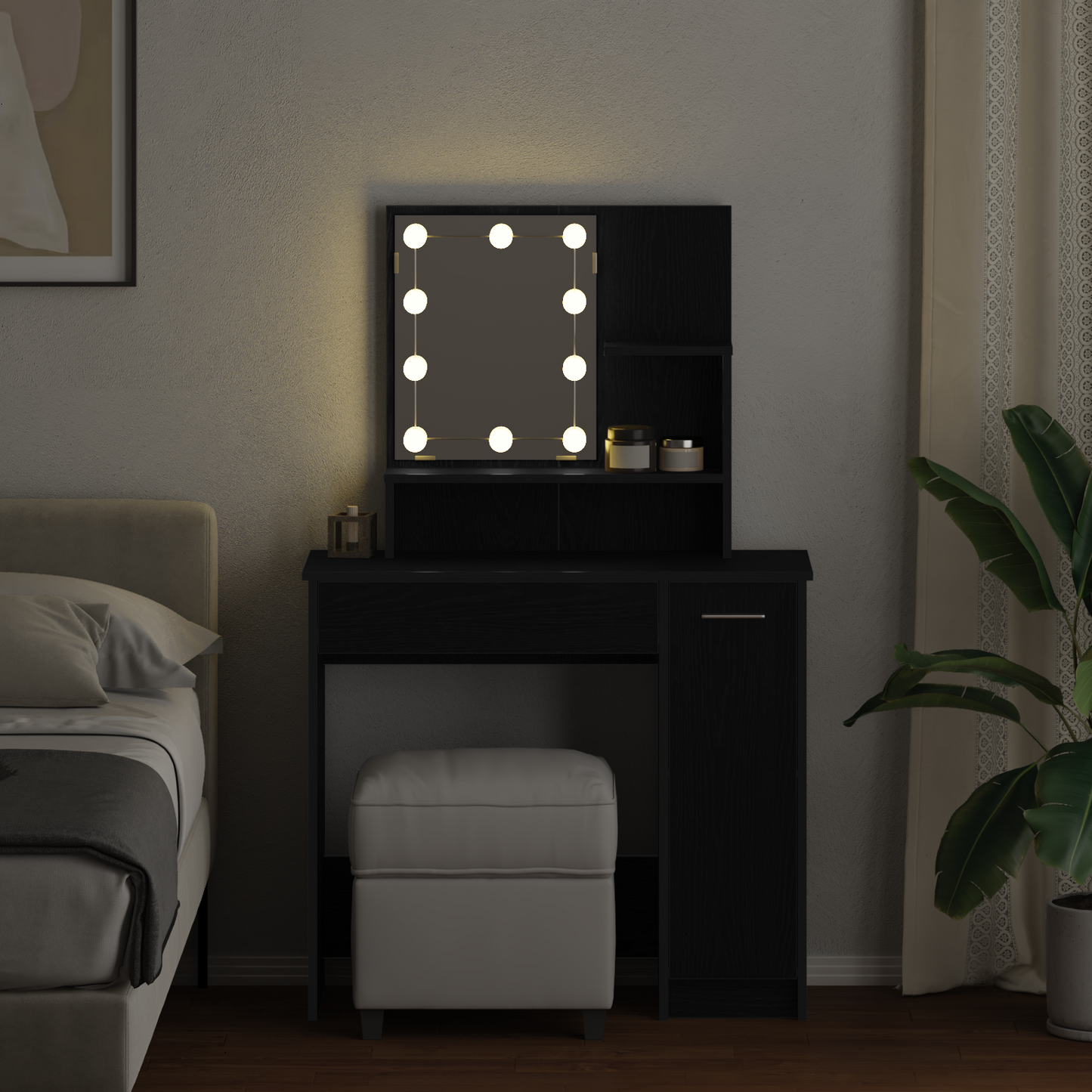 Schminktisch mit Regal Schwarz Eichen-Optik 86.5 x 35 x 136 cm