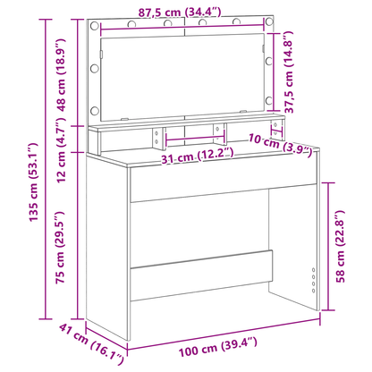 Schminktisch Braun Eichen-Optik 100 x 41 x 135 cm Holzwerkstoff