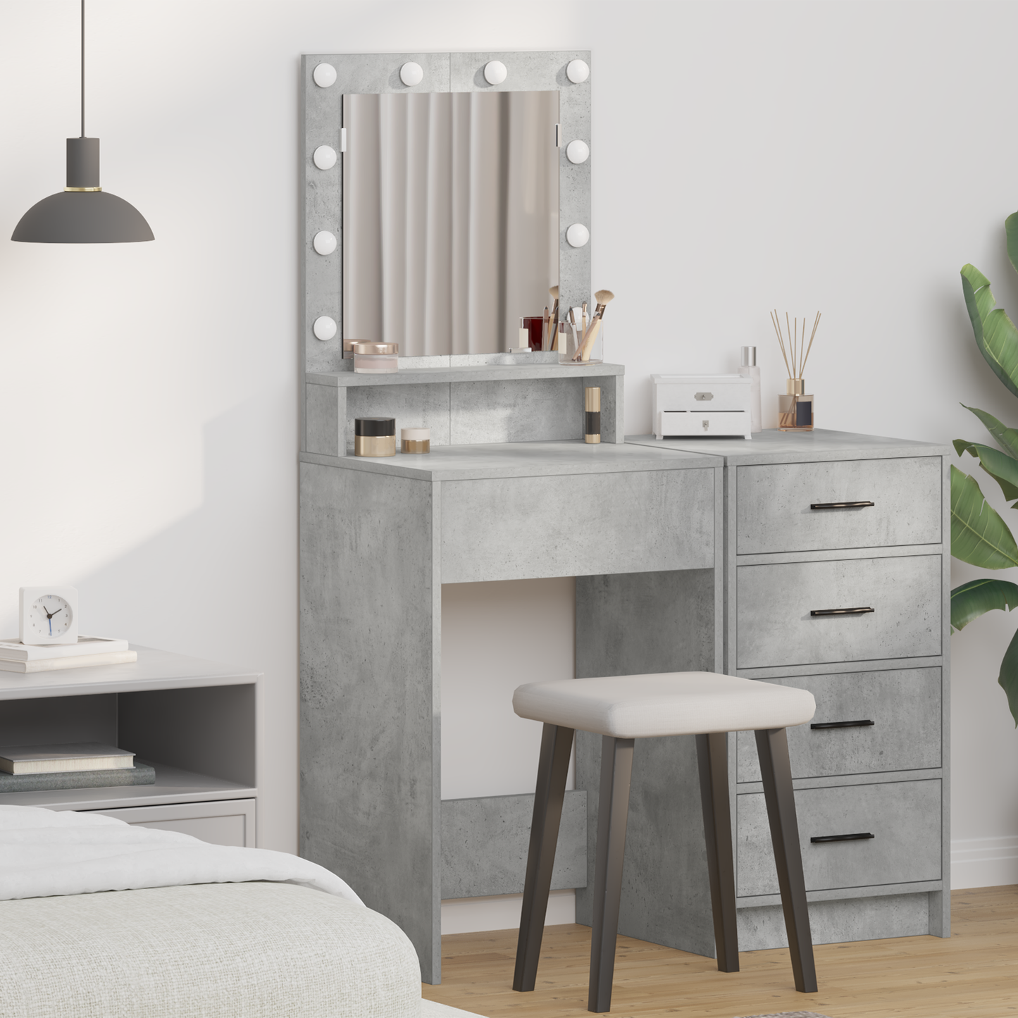 Schminktisch mit Regal Betongrau 50 x 41 x 135 cm Holzwerkstoff