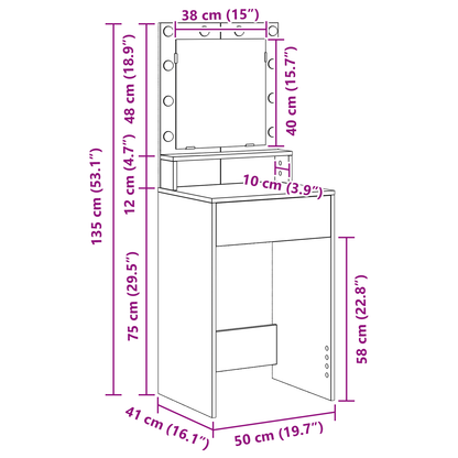 Schminktisch Artisan-Eiche 50 x 41 x 135 cm Holzwerkstoff