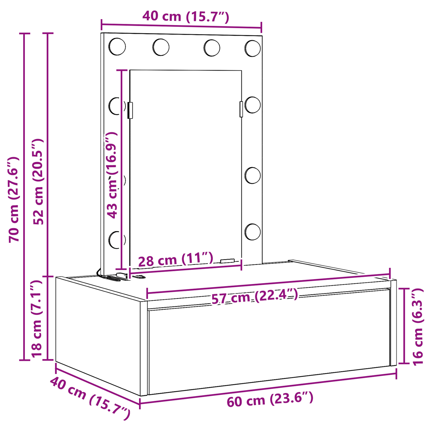 Schminktisch mit Schubladen Braun 60 x 40 x 70 cm Holzwerkstoff