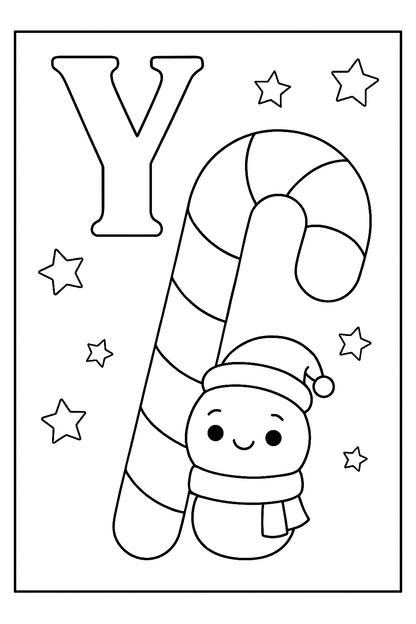 Kawaii Weihnachts-Alphabet Malbuch A-Z | Süße Ausmalbilder für Kinder | Druckbare Malvorlagen | Weihnachts-ABC | Niedliche Buchstaben Ausmalbilder