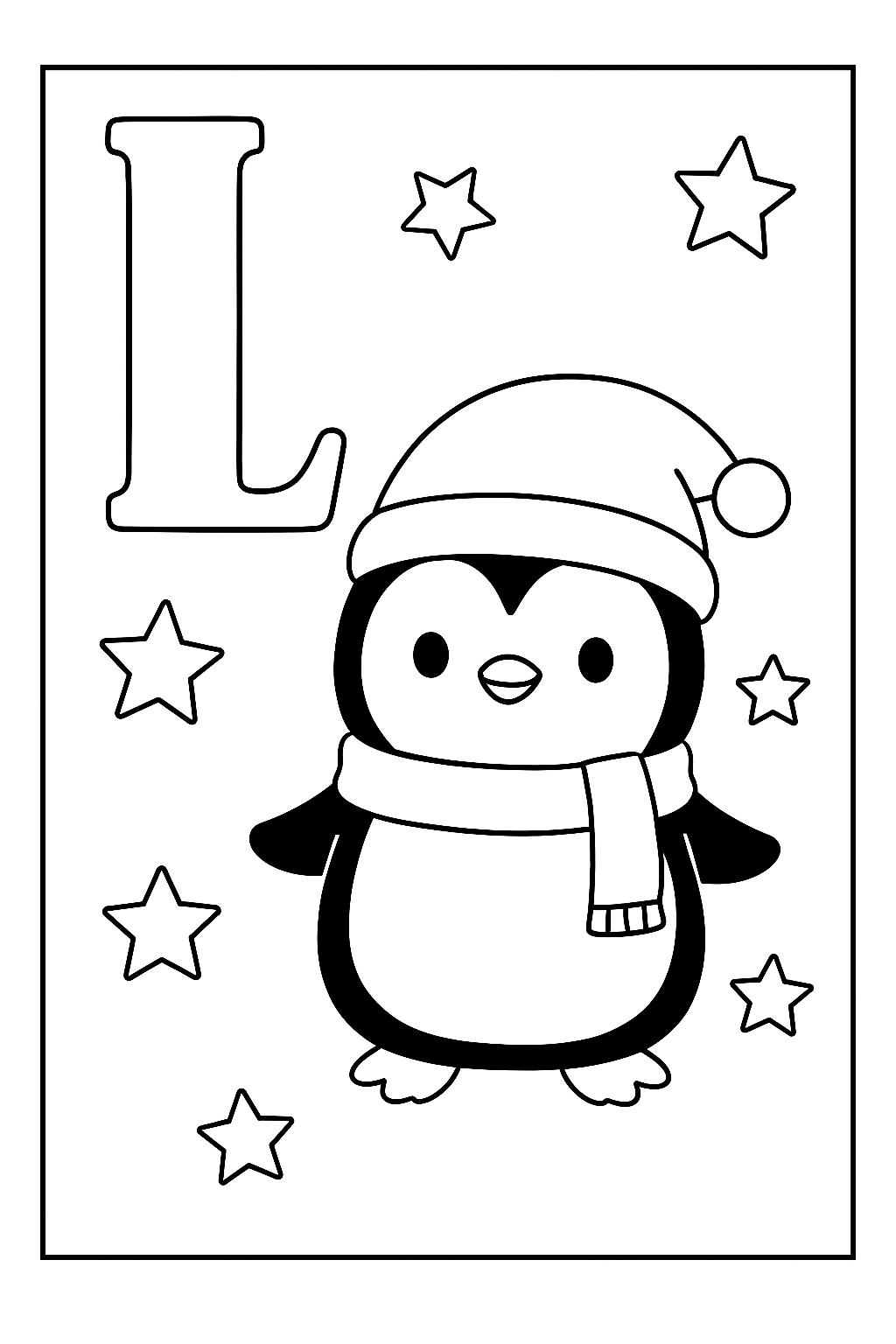 Kawaii Weihnachts-Alphabet Malbuch A-Z | Süße Ausmalbilder für Kinder | Druckbare Malvorlagen | Weihnachts-ABC | Niedliche Buchstaben Ausmalbilder