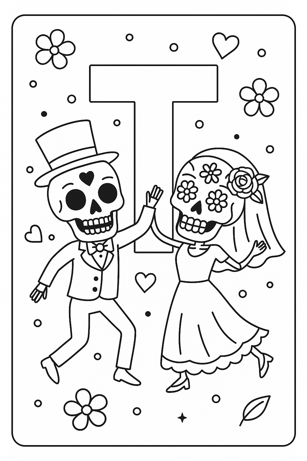 Día de los Muertos Alphabet Malvorlagen A–Z | Calavera Buchstaben | Zucker-Schädel Ausmalbilder zum Ausdrucken