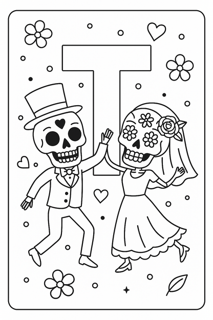 Día de los Muertos Alphabet Malvorlagen A–Z | Calavera Buchstaben | Zucker-Schädel Ausmalbilder zum Ausdrucken