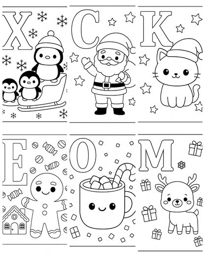 Kawaii Weihnachts-Alphabet Malbuch A-Z | Süße Ausmalbilder für Kinder | Druckbare Malvorlagen | Weihnachts-ABC | Niedliche Buchstaben Ausmalbilder