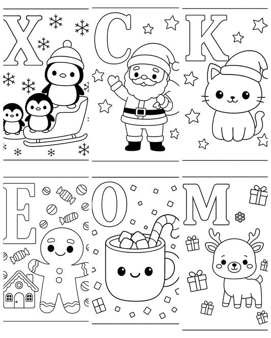 Kawaii Weihnachts-Alphabet Malbuch A-Z | Süße Ausmalbilder für Kinder | Druckbare Malvorlagen | Weihnachts-ABC | Niedliche Buchstaben Ausmalbilder