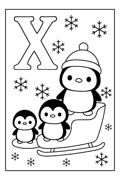 Kawaii Weihnachts-Alphabet Malbuch A-Z | Süße Ausmalbilder für Kinder | Druckbare Malvorlagen | Weihnachts-ABC | Niedliche Buchstaben Ausmalbilder