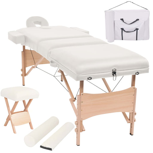 Massageliege 3-Zonen mit Hocker Klappbar 10 cm Sitz Weiß