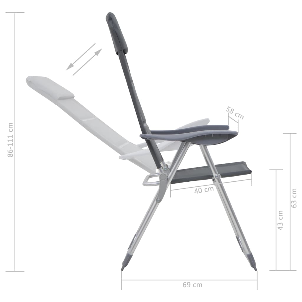 Campingstuhl 2 Stk. Grau 58 x 69 x 111 cm Aluminium