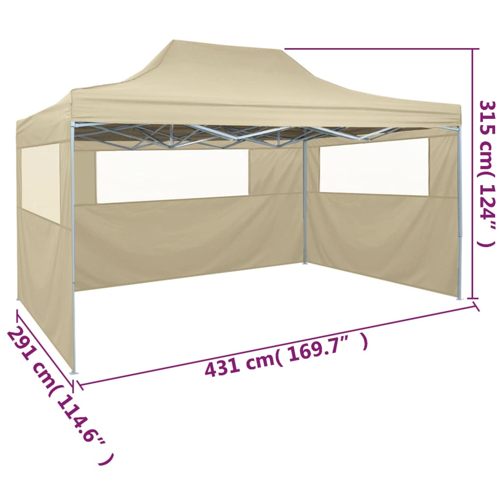 Faltzelt mit 3 Seitenteilen 3x4,5 m Creme