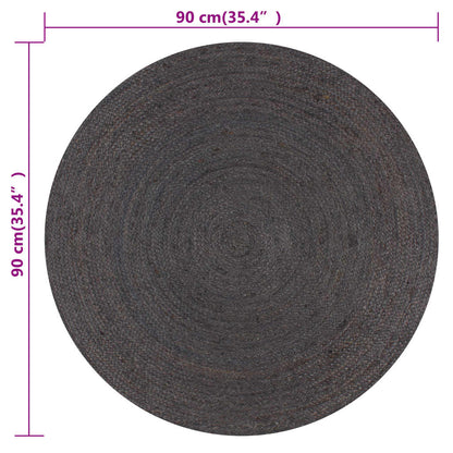 Teppich Handgefertigt Jute Rund 90 cm Dunkelgrau