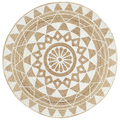Teppich Handgefertigt Jute Weißer Druck 90 cm