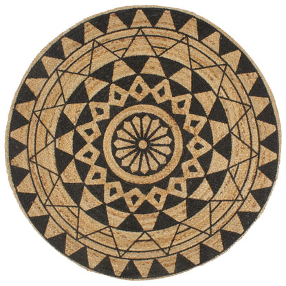 Teppich Handgefertigt Jute Schwarzer Druck 120 cm