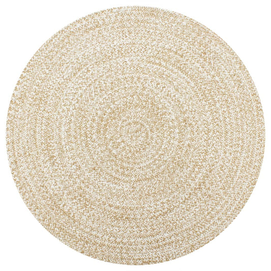 Teppich Handgefertigt Jute Weiß und Natur 90 cm