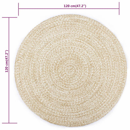 Teppich Handgefertigt Jute Weiß und Natur 120 cm