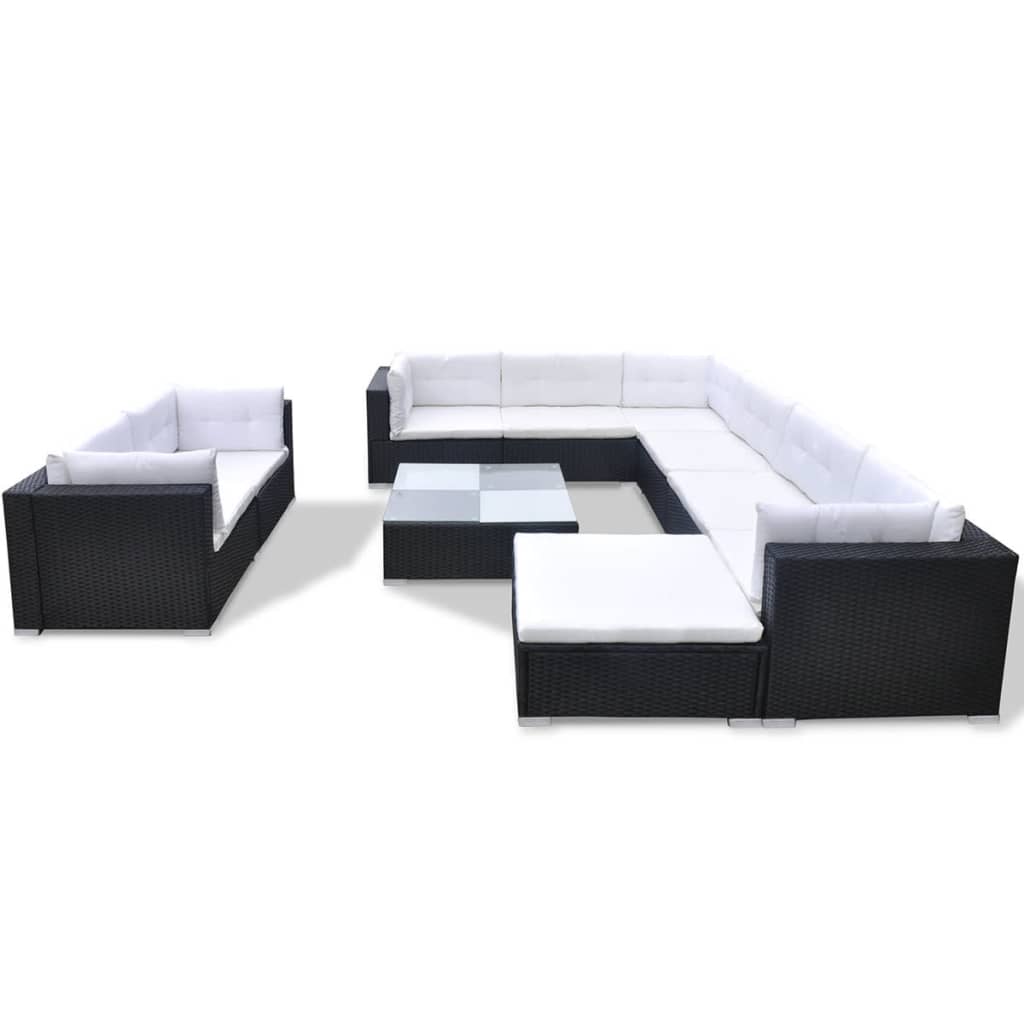 10-tlg. Garten-Lounge-Set mit Auflagen Poly Rattan Schwarz