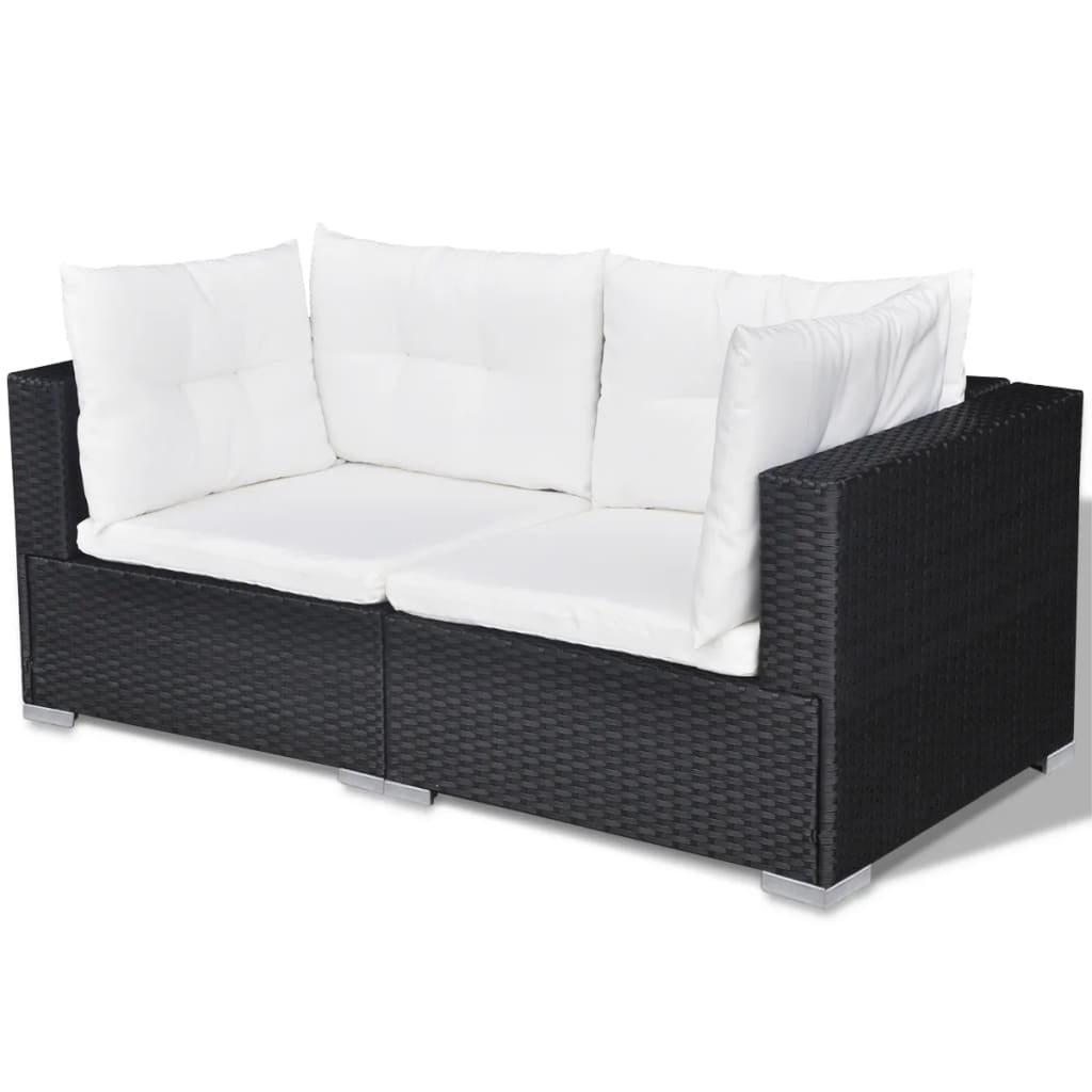 10-tlg. Garten-Lounge-Set mit Auflagen Poly Rattan Schwarz