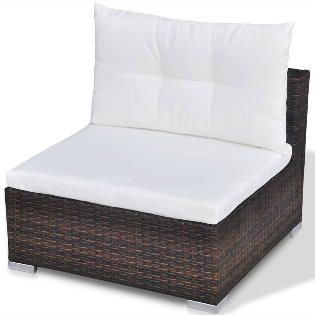 10-tlg. Garten-Lounge-Set mit Auflagen Poly Rattan Braun