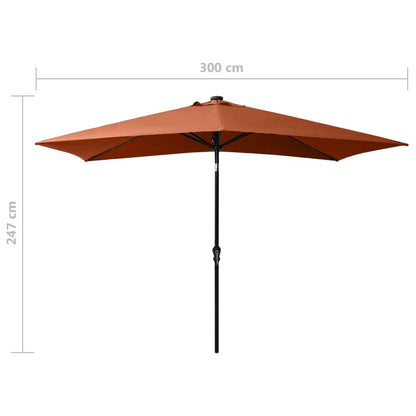 Sonnenschirm mit LEDs und Stahl-Mast Terrakottarot 2x3 m