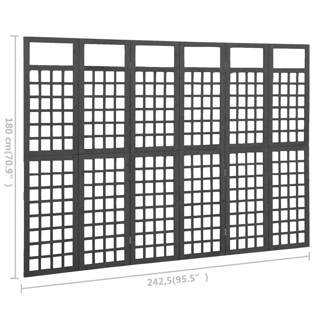 Spalier/Paravent 6-teilig Massivholz Tanne Schwarz 242,5x180 cm